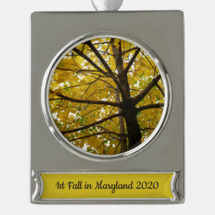 Paar gelber Ahornbäume Herbst Natur Banner-Ornament Silber