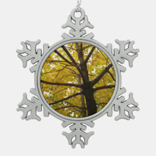 Paar gelber Ahornbäume Herbst Natur Schneeflocken Zinn-Ornament