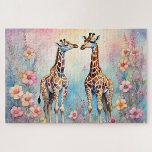 Paar Giraffen in einem Pastellgarten Puzzle