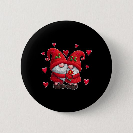Paar Gnome Valentinstag Herzen Kostüm Gnom Button (Vorderseite)