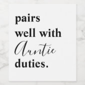 Paar gut mit Tante Duties Baby Ankündigung Weinetikett (Einzelnes Label)
