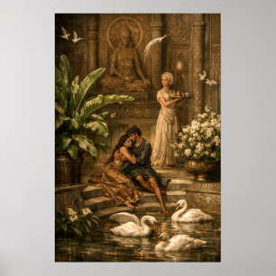 Paar im Schwanengarten Retro-Orientalismus Poster