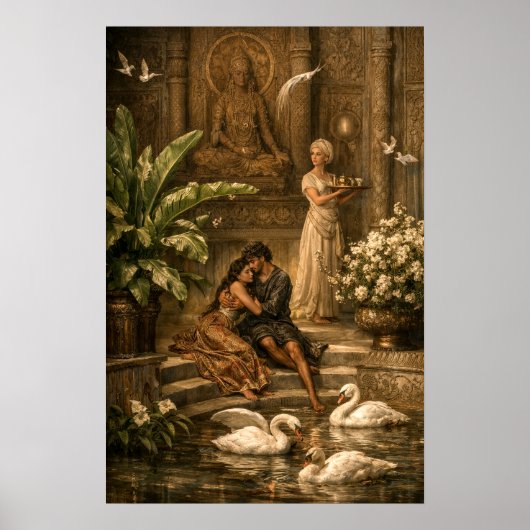 Paar im Schwanengarten Retro-Orientalismus Poster (Vorne)