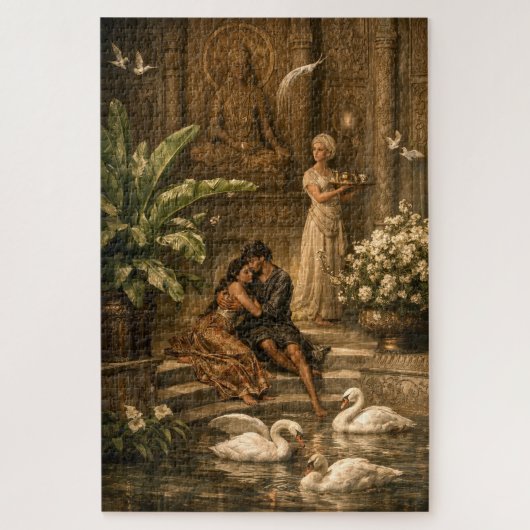 Paar im Schwanengarten Retro-Orientalismus Puzzle (Vertikal)