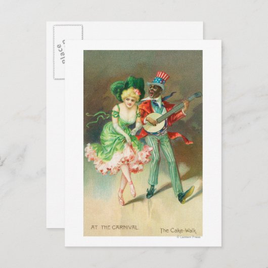 Paar in Kostüm beim Kuchen Postkarte (Vorne/Hinten)