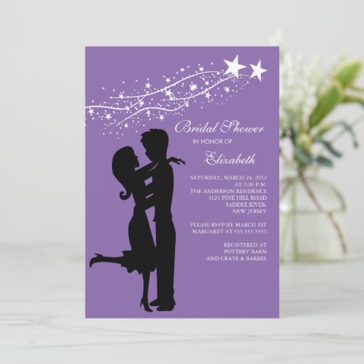 Paar in Liebe Brautdusche Einladung Lila (Stehend Vorderseite)