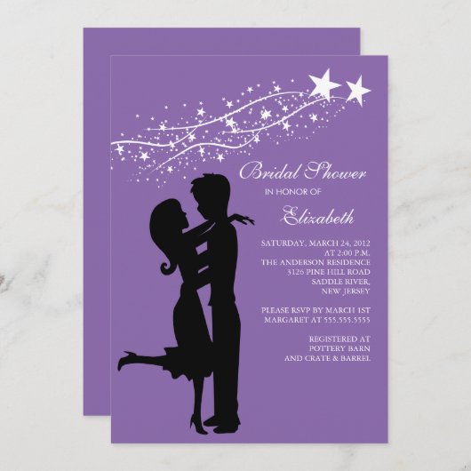 Paar in Liebe Brautdusche Einladung Lila (Vorne/Hinten)