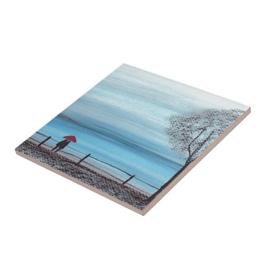 Paar in Liebe mit rotem Schirm Fliese (Seite)