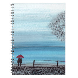 Paar in Liebe mit rotem Schirm Notizblock