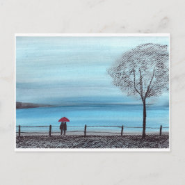 Paar in Liebe mit rotem Schirm Postkarte