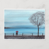 Paar in Liebe mit rotem Schirm Postkarte (Vorderseite)