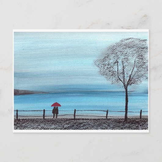 Paar in Liebe mit rotem Schirm Postkarte (Vorderseite)