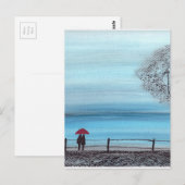 Paar in Liebe mit rotem Schirm Postkarte (Vorne/Hinten)