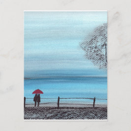Paar in Liebe mit rotem Schirm Postkarte