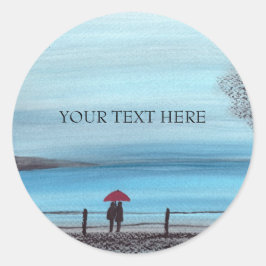 Paar in Liebe mit roter Schirmkarte Runder Aufkleber