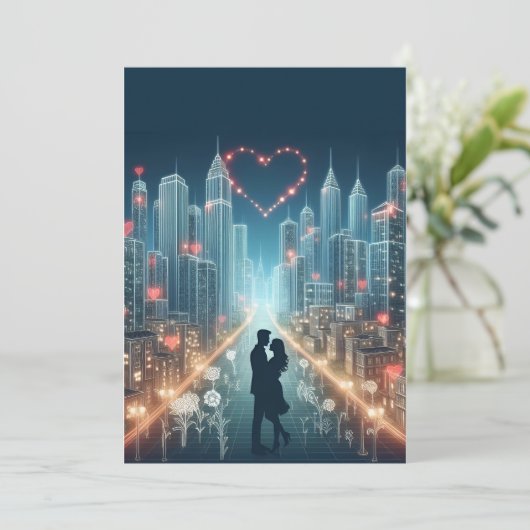 Paar in Liebe mitten in einer Stadt (Stehend Vorderseite)