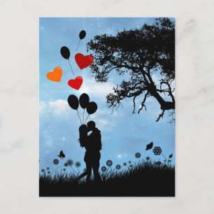 Paar in Liebe Silhouette und Balloons Postkarte