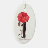 Paar in Liebe unter rotem Schirm Keramik Ornament (Rechts)