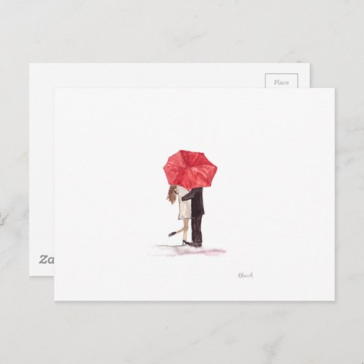 Paar in Liebe unter rotem Schirm Postkarte (Vorne/Hinten)