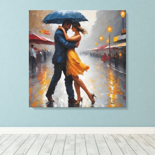 Paar in Rain Art Leinwanddruck (Insitu (Holzboden))