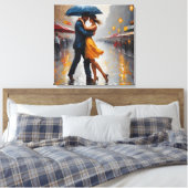 Paar in Rain Art Leinwanddruck (Insitu (Schlafzimmer))