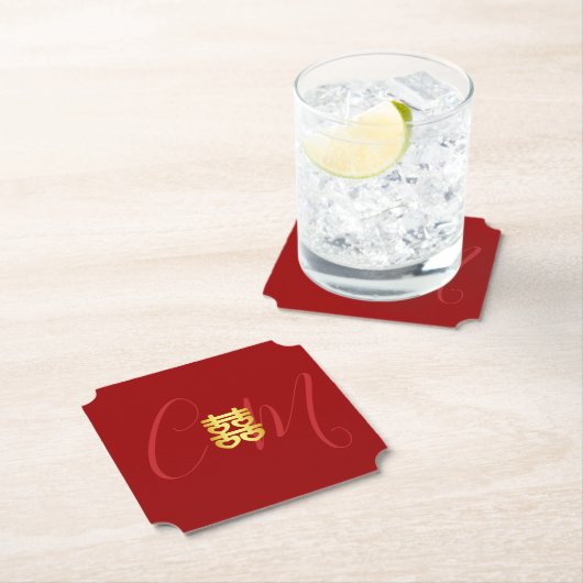 Paar Initialen Chinesische Hochzeit rot Untersetzer (Vor Ort)