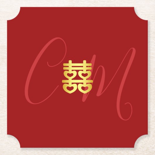 Paar Initialen Chinesische Hochzeit rot Untersetzer (Vorderseite)