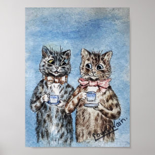 Paar Katzen beim Teetrinken, Louis Wain Poster