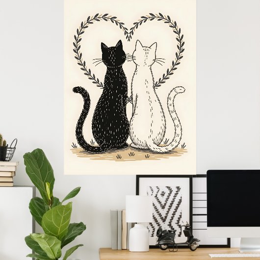 Paar Katzen in Liebe mit Blumenkohl Poster (Heimbüro)
