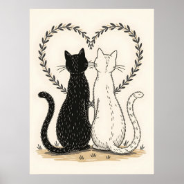 Paar Katzen in Liebe mit Blumenkohl Poster