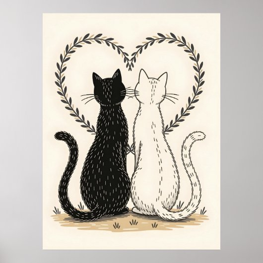 Paar Katzen in Liebe mit Blumenkohl Poster (Vorne)