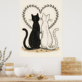 Paar Katzen in Liebe mit Blumenkohl Poster (Küche)