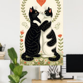 Paar Katzen in Liebe mit Blumenkohl Poster (Heimbüro)