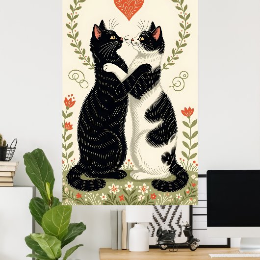 Paar Katzen in Liebe mit Blumenkohl Poster (Heimbüro)