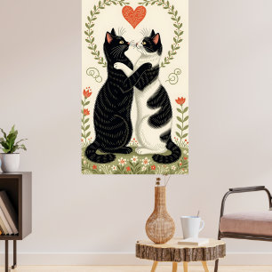 Paar Katzen in Liebe mit Blumenkohl Poster
