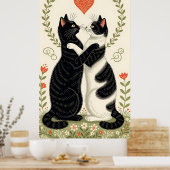 Paar Katzen in Liebe mit Blumenkohl Poster (Küche)