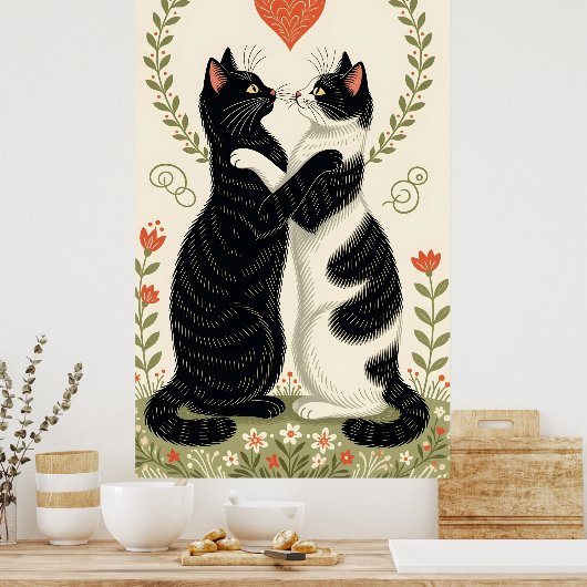 Paar Katzen in Liebe mit Blumenkohl Poster (Küche)