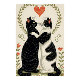 Paar Katzen in Liebe mit Blumenkohl Poster