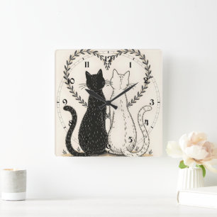 Paar Katzen in Liebe mit Blumenkohl Quadratische Wanduhr