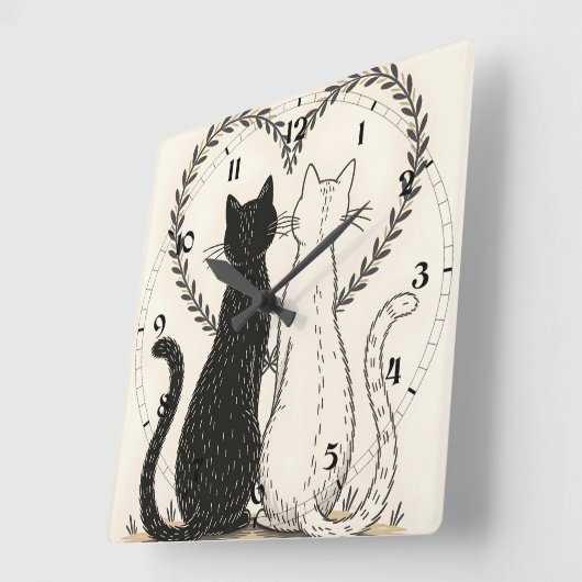 Paar Katzen in Liebe mit Blumenkohl Quadratische Wanduhr (Winkel)