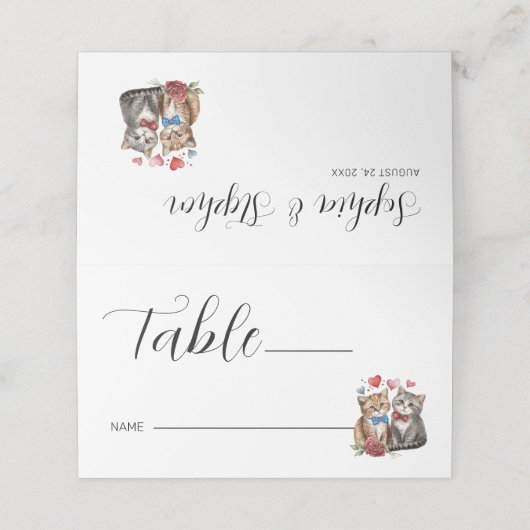 Paar Katzen in Liebe Platzkarte (Außenseite Aufgefaltet)