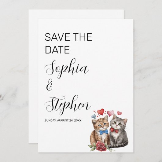 Paar Katzen in Liebe Save The Date (Vorne/Hinten)