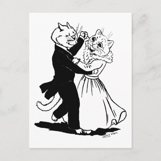 Paar Katzen tanzen, Louis Wain Postkarte (Vorderseite)