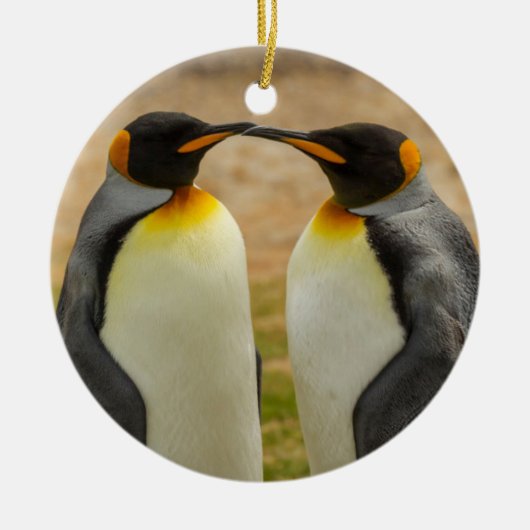 Paar König Pinguine, Falklands Keramik Ornament (Vorne)