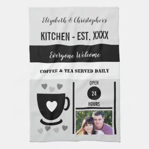 Paar Küchen ist Datum Kaffee Foto schwarz Geschirrtuch