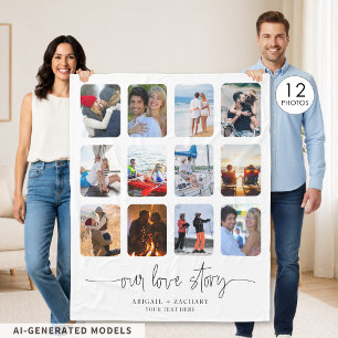 Paar LIEBESGESCHICHTE 12 Foto-Collage Namen Custom Fleecedecke