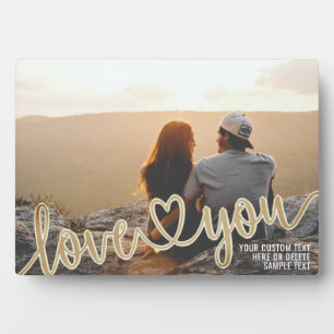 Paar LOVE YOU Gold Herz Schrift Foto Benutzerdefin Fotoplatte