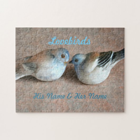 Paar Lovebirds mit Seinen und ihren Namen Puzzle (Horizontal)