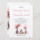 Paar mit 2 Dog Wasserfarbenvorlage Hochzeit Einladung (Vorne/Hinten)