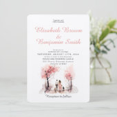 Paar mit 2 Dog Wasserfarbenvorlage Hochzeit Einladung (Stehend Vorderseite)